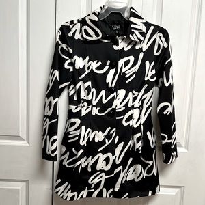 Luii Black White Logo Print Pocket Trench Coat Shirt S